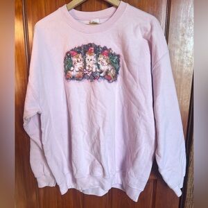 Gildan Light Pink Sweatshirt with Festive Holiday Cat Design